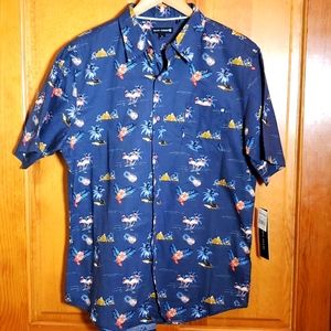 OCEAN CURRENT L BLUE TROPICAL SHORT-SLEEVED BUTTON DOWN